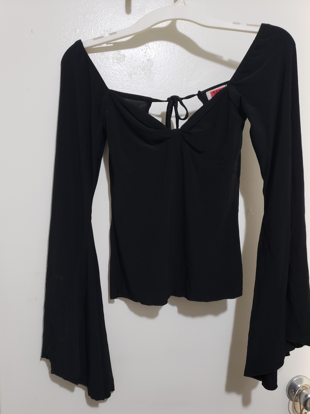 Black Long-Sleeve Off-Shoulder Tie-Back Top